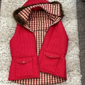 Adiktd women’s Red Reversible Quilted Hooded Vest L